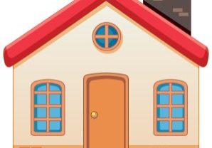 Colorful house with red roof and chimney
